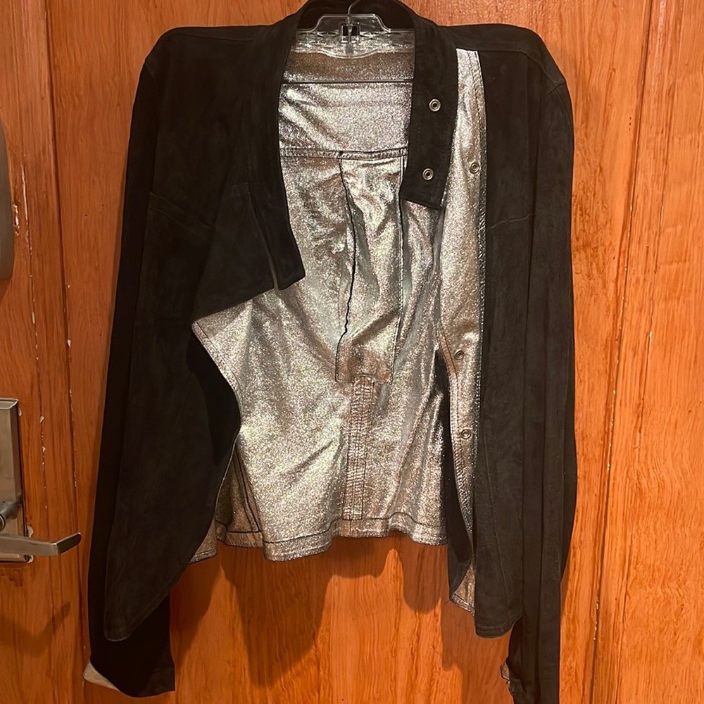 Emporio Armani XS Black Suede casual blazer jacket with silver suede interior